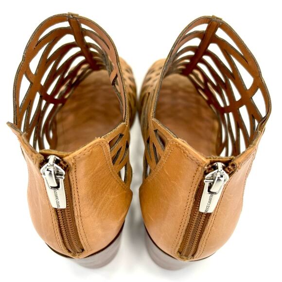 Vince Camuto Open Toe Bootie Sz 10 Tan/Brown Cut-Out Leather Stacked Block Heel - Picture 11 of 16
